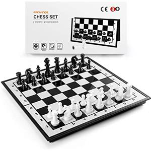 FanVince Scacchiera Magnetica Portatile da Viaggio - Pieghevole Scacchi Magnetici Pietre Gioco da Tavola Magnetic Chess Board Game per Bambini e Adulti (Bianco E Nero) 25 × 25 cm