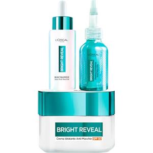 L'Oréal Paris Bright Reveal Kit Anti-Macchie con Crema Idratante SPF 50 Protezione Alta 50ml + Peeling Esfoliante 25ml + Siero Viso Niacinamide da 30ml - Set da 3