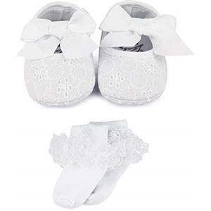 LACOFIA Scarpe da Battesimo Bianche con calzini