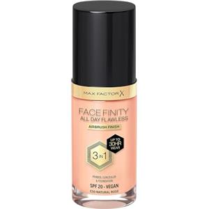 Max Factor Fondotinta Facefinity All Day Flawless - Correttore, Fondotinta liquido e primer viso 3-in-1, Formula vegan, Copertura modulabile, Tenuta fino a 30 ore, SPF20 - C50 Natural Rose, 30 ml