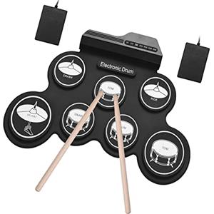 Sasuori Set Tamburo in Silicio Avvolgibile USB Formato Compatto Kit Tamburo Elettronico Digitale 7 Pastiglie con Bacchette Pedali Per Principianti
