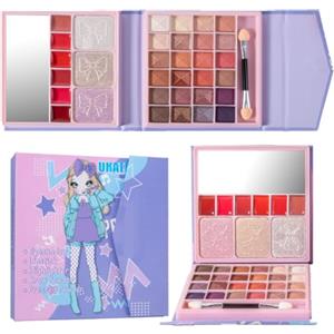 KARLOR Trucco per bambine, 33 colori con pennello, palette trucco all-in-1 per bambine, ombretto, opaco, glitter, blush, lucidalabbra glitterato, trucco per bambine