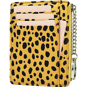 ZhaoCo Portafoglio Donna Piccoli, Sottile Portamonete con Cerniera in Pelle PU Porta Carta di Credito per Donna Ragazza Signore - Giallo leopardo