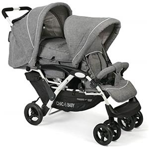 CHIC 4 BABY - Passeggino gemellare DUO con borsa per il trasporto e parapioggia, passeggino fratello per due bambini, passeggino gemellare, passeggino tandembuggy, passeggino, jeans grigio