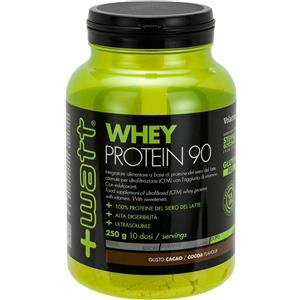 WATT Whey Protein 90 - Proteine del Siero del Latte Isolate al 90% con Vitamine - Gusto Cacao - Formato 250 g