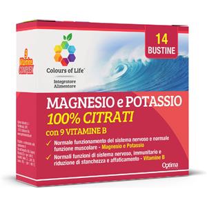 Optima Naturals Magnesio e Potassio 100% Citrati con 9 Vitamine B - 14 Bustine