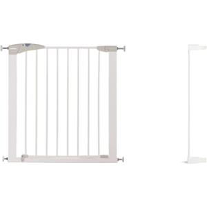 Munchkin Lindam Axis Cancelletto con Chiusura di Sicurezza per Bambini, Barriera per Scale e Vani Porta, Fissaggio a Pressione Senza Viti, Larghezza da 76 a 82 cm, Colore: Bianco + 7cm Prolunga