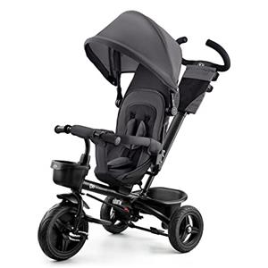 4Kraft Kinderkraft AVEO Triciclo bambini dai 9 Mesi fino 25 kg, Passeggino con Maniglione del Genitore regolabile, Bici, Compatto pieghevole, Sedile girevole Fronte Mamma e Strada, Ruota libera, Grigio