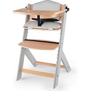 kk Kinderkraft Seggiolone Pappa in Legno ENOCK, con Cuscino, Evolutivo, Multifunzionale, Sedia Ergonomica, Altezza Regolabile, dai 6 Mesi ai 10 Anni, Grigio