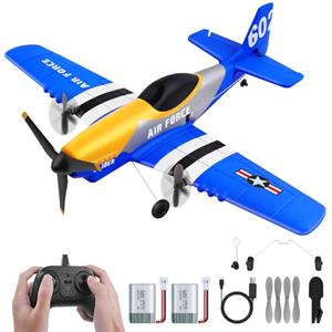 Henakmsl Aereo Telecomandato 3CH, P51D Mustang Fighter RC 2.4 Ghz Con 2 Batterie, Radiocomandato RTF per Bambini/Adulti/Principianti