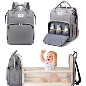 Ciabalù Zaino Fasciatoio con Lettino Pieghevole Zaino Mamma Porta Ciuccio Pannolini e Biberon Borsa Passeggino Impermeabile Borsa da Viaggio con Fasciatoio Portatile Neonato (Grigio)