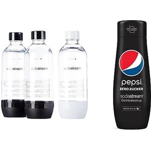 Sodastream Bottiglie Classiche per gasatore d'acqua, Capienza 1 Litro, & Concentrato per la preparazione di bevande dissetanti gassate al gusto Pepsi Max. 440ml per preparare fino a 9 litri di bibita