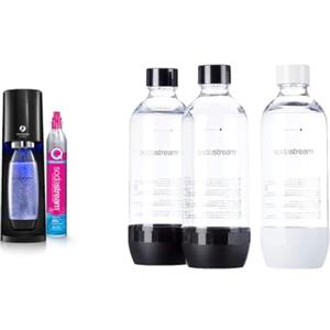 Sodastream Terra Eterra, Nero & Bottiglie Classiche per gasatore d'acqua, Capienza 1 Litro, la confezione include 3 bottiglie in plastica da utilizzare su Gasatori Terra, Spirit, Gaia, Art