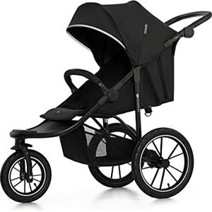 kk Kinderkraft Kinderkraft HELSI Passeggino leggero 3 ruote, dalla nascita fino 27 kg, con Maniglione del genitore regolabile, Posizione sdraietta, Grande ruote gonfiabili, Cestello portaoggetti, Nero