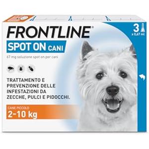 FRONTLINE Spot On, 3 Pipette, Cane Taglia S, 2-10 kg, Antiparassitario per Cani e Cuccioli di Lunga Durata, Protegge da Zecche, Pulci e Pidocchi, Antipulci in Confezione da 3 Pipette