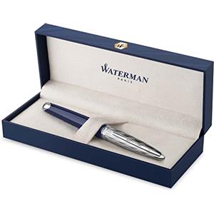 Waterman Carene penna stilografica | Laccatura blu e metallo | Cappuccio cesellato | Pennino medio in oro 18K | Inchiostro blu | Confezione regalo