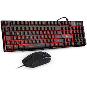 Rii Gaming RK101 (Layout Italiano) - Set Tastiera e Mouse da gioco, retroilluminati a LED, sensibilità regolabile fino a 3.200 DPI