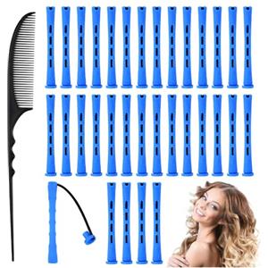 ADERTOS - 80 bigodini per capelli di piccole dimensioni, in plastica, con pettine, per capelli naturali, lunghi e corti, 1 cm, colore: blu