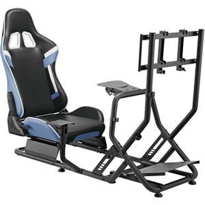 Wiltec Postazione simulatore di guida 71 x 136 x 108 cm, con cockpit, reggi monitor e sedia gaming con portata max 100 kg, fissaggi per volante, leva del cambio e pedali