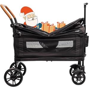 vickey Carrello pieghevole con tetto, 2 bambini, 150 kg, carrello cargo, pieghevole, con manico scorrevole, Duo, resistente agli urti, ruote in poliuretano con freni, portabevande, 100 l, nero