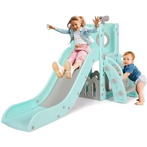 MAMIZO Scivolo per Bambini, Scivolo Giocattolo da Interno o Esterno, Scivolo da Giardino, Scivolo 4 in 1 per Bambini, Scivolo Indipendente con Spazio di Deposito e Telescopi da Gioco, Verde Grigio