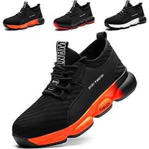 SROTER Scarpe Antinfortunistiche Uomo Donna Scarpe da Lavoro con Punta in Acciaio Leggere Traspiranti Sneaker da Lavoro Leggere ed Eleganti Scarpe Sportive di Sicurezza Nero Arancia 45 EU