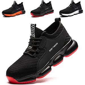 SROTER Scarpe Antinfortunistiche Uomo Donna Scarpe da Lavoro con Punta in Acciaio Leggere Traspiranti Sneaker da Lavoro Leggere ed Eleganti Scarpe Sportive di Sicurezza Nero Rosso 45 EU