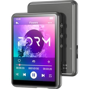 MECHEN Lettore MP3 Bluetooth 5.3 con touchscreen, lettore MP3 da 64 GB con altoparlante, suono HiFi, radio FM, musica, video, e-book, registratore vocale, custodia protettiva inclusa (grigio)