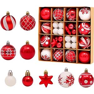 MEIRRAI Palline di Natale, 42 Pezzi Palline Albero di Natale Sfera in Plastica, Ø 3/6 cm Addobbi Natalizi da Appendere in Rosso e Bianco, Decorazioni Natale