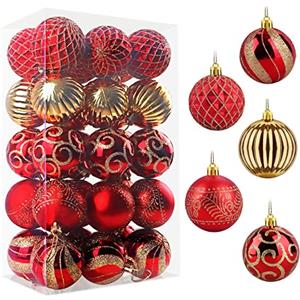 Esvyit Palle di Natale Oro e Rosso 6 cm 30 Pezzi, Palline di Natale Personalizzate Grandi per Addobbi Natalizi per Albero, Set Palline Albero di Natale Particolari per Decorazioni Natalizie per la Casa