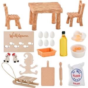 YAOZUP Accessori Casa Bambole,Cucina Accessori Casa Bambole,1/12 Mini Casa Delle Bambole,Slitta in Legno,Mini Tavolo e Sedie,Mini Oggetti in Miniatura Cucina,Gioco di Ruolo per Ragazzi e Ragazz