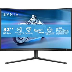 PHILIPS Evnia 32M2C5500W - Curved Gaming Monitor QHD da 32 pollici, 0,5 ms MPRT, 240 Hz, FreeSync Prem. Pro., HDR400 (2560x1440, HDMI, DisplayPort, USB Hub) grigio