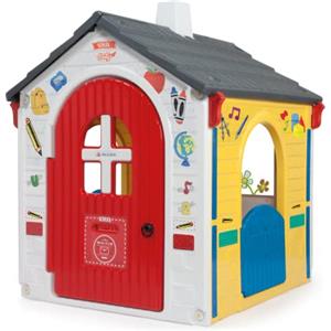 INJUSA - Casa Giocattolo School Party, Casetta per Bambini da 3 a 6 Anni, 1 Finestre e 3 Porte di Accesso, Chiavistello e Cassetta della Posta, Multicolore