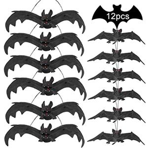 Bluelves Halloween Decorazioni - 12 Pipistrelli Realistici in Gomma da Appendere, Spaventosi per Migliori Favori e Decorazione