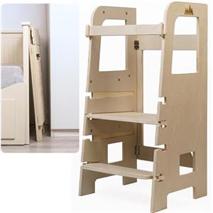 MINIWOOD Torre Montessoriana Pieghevole per bambini In Betulla 100% Lavabile Tre Livelli Regolabili Facile Da Montare E Smontare Leggera Resistente 90kg Ideale Per La Crescita torre montessori (NATURALE)