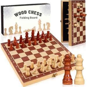 WUFANC Scacchiera in Legno Magnetica 29x29 cm, Scacchi Pieghevole Portatile con Chiusura Magnetica Professionale, Strato Protettivo in Spugna, Set Chess Board Viaggio Adulti e Bambini