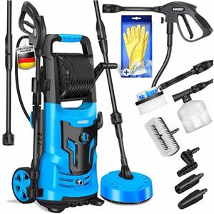 MASKO® Idropulitrice ad alta pressione 2200 Watt 165 bar 450 l/h, con bobina avvolgitubo da 10 m tubo 9.TLG. Accessori con bottiglia di sapone, pistola ad alta pressione per auto