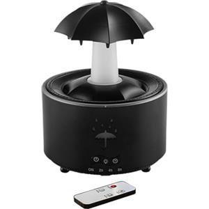 perfk Umidificatore a Goccia Rotante con Ombrello, Purificatore di Oli Essenziali 300ml, 10-30H di Durata, 7 LED Colori, 2/4/8H Timer, 36dB Silenzioso, Diffusore Ambiente per Camera, Ufficio, Nero