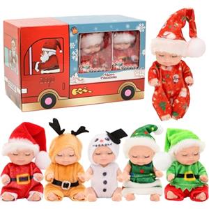 Miunana Mini Bambola Neonato 6 Pezzi Sleeping Dolls Bambini Ragazze Lavabili Realistici Bambolotti Piccole Giocattolo Bamboline in Miniatura per Bambini Ragazzi Ragazze (Natale)