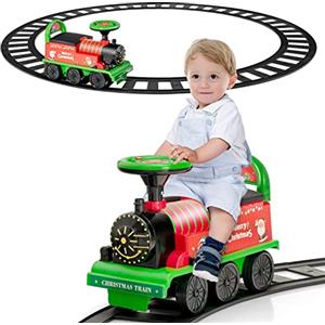 RELAX4LIFE 2 in 1 Macchina Elettrica per Bambini e Trenino Elettrico per Bambini con 16 Pezzi di Binari, Musica, Luci, Pedali Retrattili, 2 Anni+ (VERDE)
