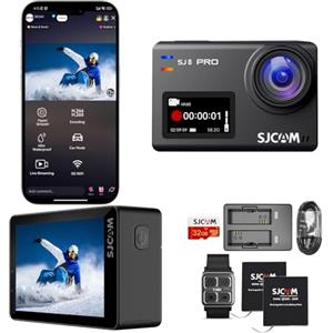 SJCAM SJ8Pro Action Cam 4K 60fps, 2.33'' Touchscreen Action Camera 170° FOV 8X Zoom Sei assi EIS, Fotocamera subacquea impermeabile 40M con scheda SD da 32G e kit