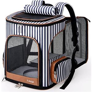 Lekesky Zaino per Cani Gatti Grande Porta Animali Espandibile Per Cani Piccoli Gatto Medi Fino a 8 - 10 KG, con 2 Tappetini Zaino Porta Cuccioli Traspirante Pieghevole Per Viaggi Escursioni, Righe