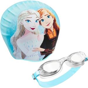 Disney Occhialini da Nuoto per Bambini - Set Occhialini da Piscina Anti-Appannamento e Cuffia Nuoto (Blu/Multi Frozen, 6-14 Anni)