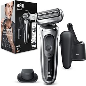 Braun Series 7 Rasoio Elettrico Barba, Rifinitore Di Precisione EasyClick, Stazione SmartCare, 360° Flex, Wet&Dry Ricaricabile, Custodia da Viaggio, Idea Regalo 71-S7200cc Argento