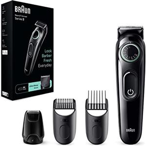 Braun Series 3 RASOIO ELETTRICO BARBA, Con lama barba Ultra Affilata, REGOLABARBA UOMO 40 Lunghezze, 50 Minuti Di Utilizzo Senza Fili, BT3421 Nero