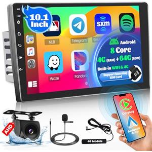 Hikity 10 Pollici 8 Core+4G+64G Autoradio 2 Din Android 13 con CarPlay Wireless Android Auto, Touchscreen Stereo Auto Carplay Radio con GPS 4G WiFi BT 5.0 DSP USB SWC Radio AM FM RDS Mic Retrocamera