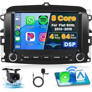 Ohradio 8 Core/4G+64G Autoradio Android 13 per FIAT 500L 2013-2019 con Carplay Wireless Android Auto Stereo Auto 7 Pollici Touchscreen con GPS 59UI DSP WiFi BT RDS/FM Retrocamera MIC