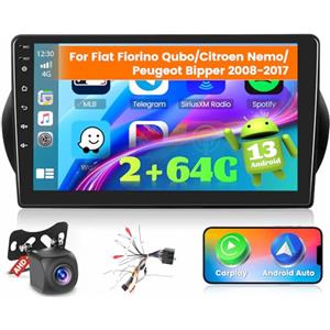 Ohradio 2G+64G per Citroen Nemo/Peugeot Bipper/Fiat Fiorino Qubo 2008-2017 Stereo Android GPS con Wireless Carplay Android Auto Radio FM/RDS WiFi + Retrocamera + MIC - Autoradio 2DIN 10.1 Pollici