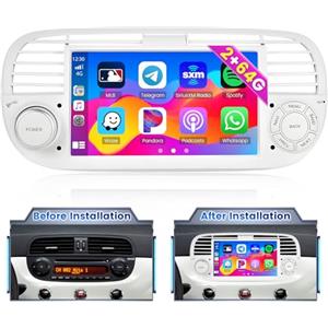 Hikity 2G+64G 7' Autoradio Android 13 con Wireless Carplay Android Auto per Fiat 500 2007 2008 2009 2010 2011 2012-2015 Stereo Auto con Schermo GPS WiFi USB RDS CANBUS Retrocamera