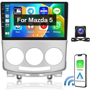 Hikity Autoradio Android con CarPlay Android Auto MirrorLink per Mazda 5 2007 2008 2009 2010, 2+64GB, 9